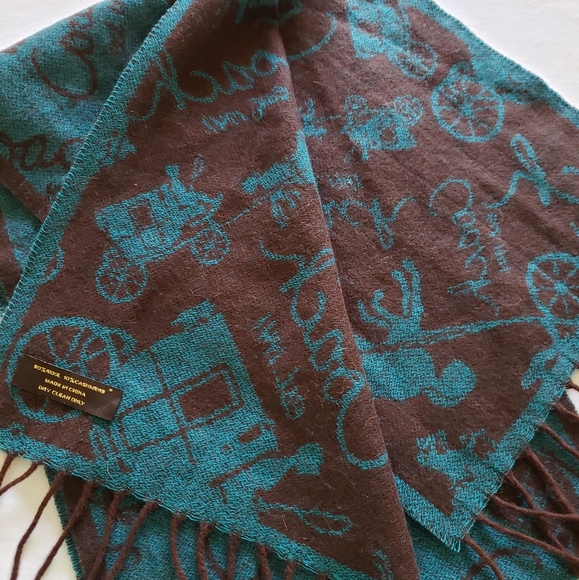 Like New Coach Teal & Brown Wool/Cashmere Scarf - Picture 7 of 7